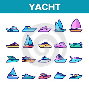 Yacht Marine Transport Collection Icons Set Vector
