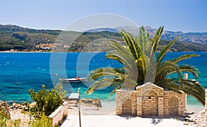 Yacht by Mediterranean beach