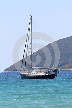 Yacht moored off the Ionian Sea
