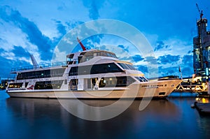 A yacht moored at a wharf-Evening at Darling Harbour