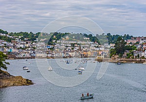 Yacht moorings and yachts on the river Dart