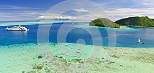 Yacht near beach on Island in south pacific