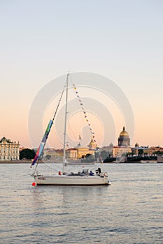 Yacht on Neva River, St. Petersburg, Russia