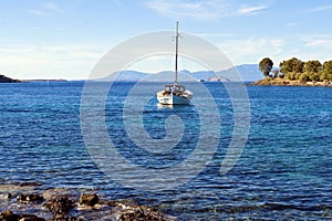 Yacht in the open Mediterranean near Aegis Island, Greece