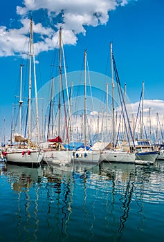 Yacht in the port of Agios Nikolaos, Crete, Greece