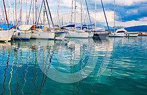 Yacht in the port of Agios Nikolaos, Crete, Greece