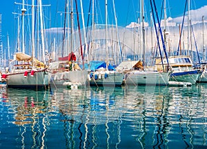 Yacht in the port of Agios Nikolaos, Crete, Greece