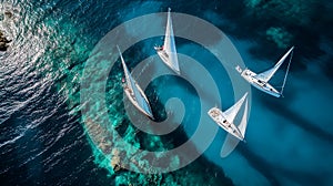 yacht regatta in the open sea aerial view.