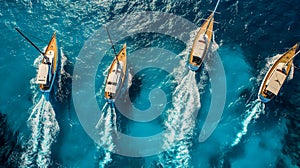 yacht regatta in the open sea aerial view.