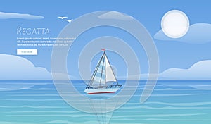 Yacht regatta on wave blue sea ocean vector template. Yachting summer vacation sport travel adventure background