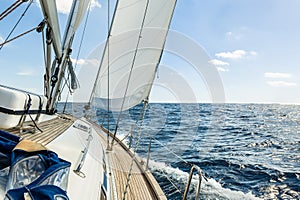 Yacht sail in the Atlantic ocean at sunny day cruise