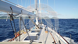 Yacht sail boat on the ocean near Antigua in the Caribbean island nation Antigua and Barbuda.