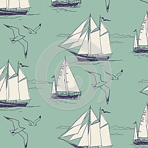 The yacht, sail the ocean. seamless pattern