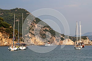 Yacht and sailboat on Ionian sea Parga