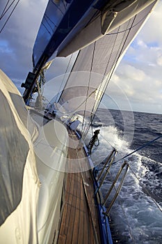 Yacht sailing in choppy sea