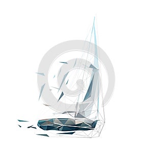 Yacht is sailing, isolated low poly vector illustration from triangles. Regatta