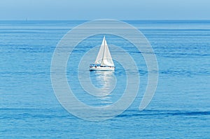 Yacht sailing the sea, clear sky and blue water, recreational sport, active rest
