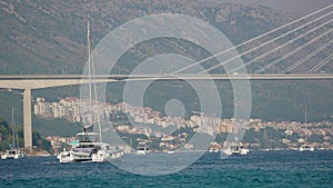 Yacht Sailing On The Sea Near Franjo Tudman Bridge, Dubrovnik