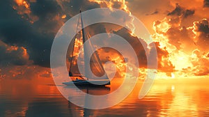 Yacht sailing sunset ocean dramatic cloudscape travel