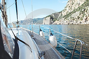 Yacht sailing in the tropical sea