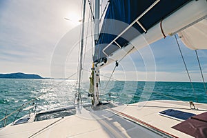 Yacht sailing on tropical sea in sunny day, Private yachting, Leisure acitivities, Recreational pursuit, Travel and summer