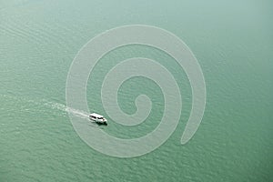 Yacht at the sea from aerial view