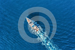 Yacht at the sea. Aerial view of luxury floating ship