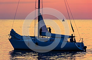 Yacht on sea sunset