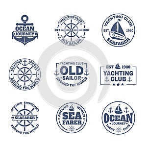 Yacht or ship, boat icons for nautical travel