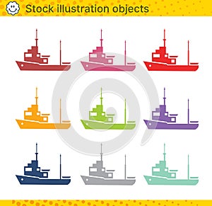 Yacht ship set color object pleasure vessel silhouette