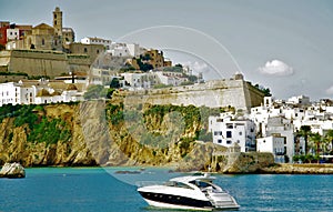 Yacht on the shores of the blue sea