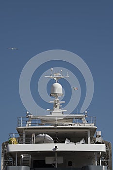 Yacht stern cabin and radar instrumentation rear view