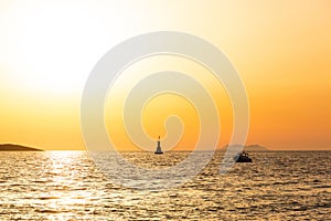 Yacht at sunset in a sea. Soft light