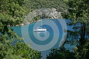 Yacht in Turkey bay near Fethiye photo