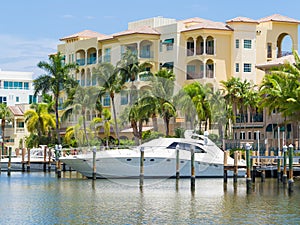 Yacht and waterfront home at Fort Lauderdale in Florida photo