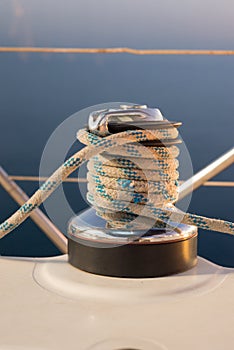 A yacht winch on the sailboat deck