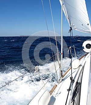 View from the yacht in the wind at sea