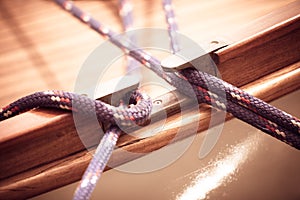 Yachting. Block with rope. Detail of a sailing boat