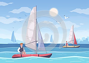 Yachting Hobby Cartoon Composition