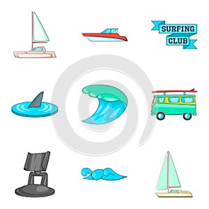 Yachting icons set, cartoon style