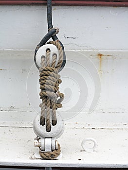 Yachting. Parts of yacht, block with rope.