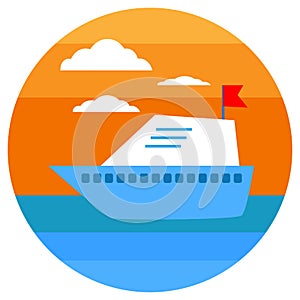 Yachting in round suit icon. Vector illustration. Tropical sunset. Summer Banners with marine symbols. Sea leisure sport.