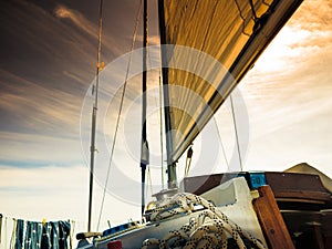 Yachting on sail boat during sunny weather