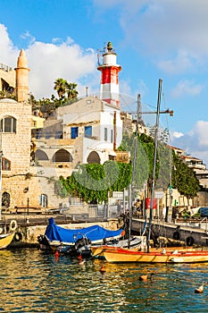 Yachts on an anchor in Yaffo port photo