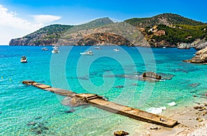 Yachts at beautiful bay of Camp de Mar on Majorca island