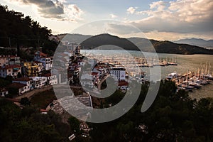 Yachts and boats in Fethiye Ece Marina, Mugla province, Turkey - may 2023