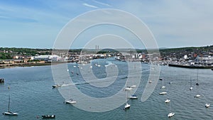Yachts and Boats Moored in the Estuary at Cowes on the Isle of Wight UK
