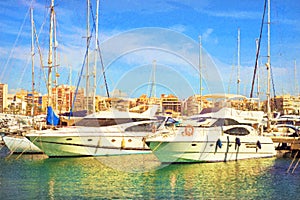 Yachts, boats pier in port resort Torrevieja Spain photo