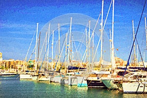 Yachts, boats pier in port resort Torrevieja Spain photo