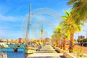 Yachts, boats pier in port resort Torrevieja Spain photo